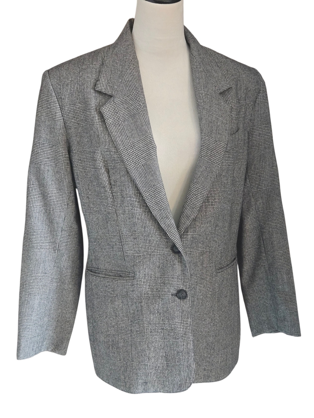 Vintage 80s Sag Harbor Prophecy Gray Glen Plaid Wool Blazer Women's L USA